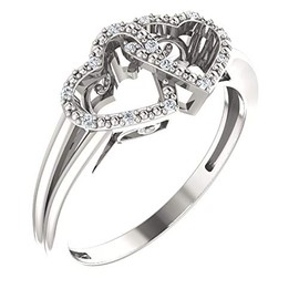 Sterling Silver .05 CTW Diamond Double Heart Design Ring Size 5 Diamond Double Heart Design Ring