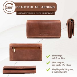 STILORD 'Marquesa' Leather Wallet Womens RFID Blocking NFC Purse Ladies Vintage Large Horizontal Purse with Readout Protection in Gift Box Real Leather, Colour:Andorra - Brown