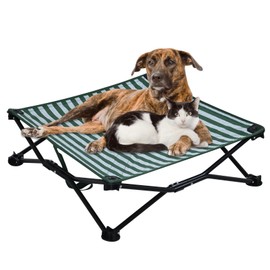 Cooling Elevated Dog Bed, Portable Dog Bed (Green+White, Large)