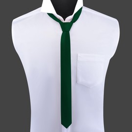 Branduce Men's Skinny Ties Solid Color Silk Neckties 1.58" (4CM) Slim Dark Green Ties For Men (TA07-02)