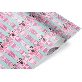 Pastel Nutcracker Christmas Wrapping Paper, Pink & Mint Green Xmas Party Gift Wrap, Cute Holiday Decor (6 foot x 30 inch roll)