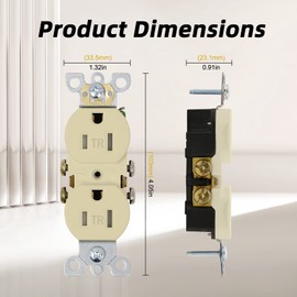 ThunderWay Duplex Receptacle Outlet, Tamper-Resistant, 15A 125V Electrical Wall Outlets, 2 Pole 3 Wire, Residential Grade, Self-Grounding, UL Listed, (10 Pack) (Ivory)