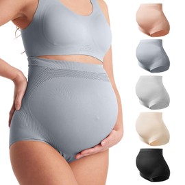Momcozy Women's Maternity High Waist Underwear Pregnancy Soft Seamless Maternity Underwear Over Bump 5 Pack