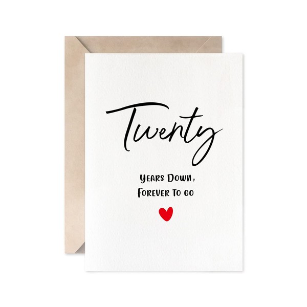 20th Anniversary Card, Twenty Years Down Forever To Go, Romantic Valentines Day Wedding Card For Husband Wife