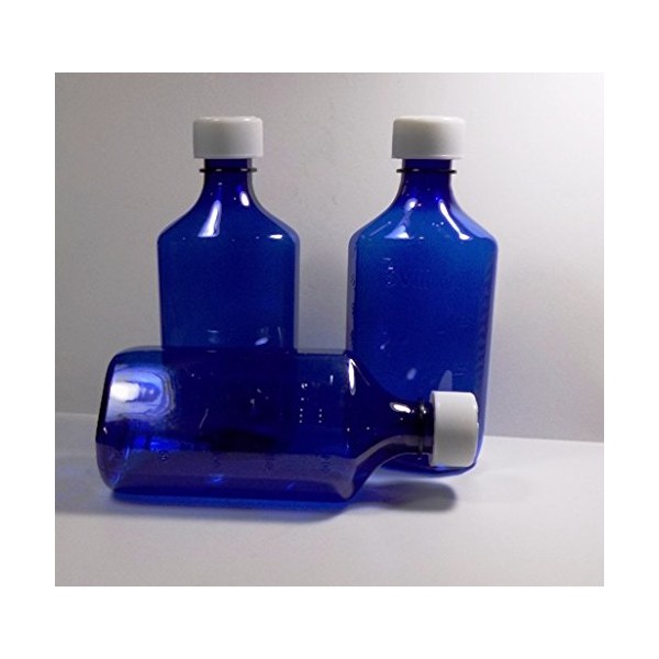Graduated Oval 8 Ounce Cobalt Blue RX Medicine Bottles w/Caps-Case of 100-Pharmaceutical Grade-The Ones We Sell to Pharmacies, Physicians, Labs, Hospitals