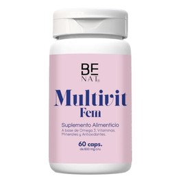 BE NAT |Multivit Fem| Multivitaminico y Multimineral para Mujeres, adicionado con Omega 3, Jalea Real, Arandano, Luteina y Zeaxantina ,Suplemento alimenticio en cápsulas | 30 días de consumo, 60 cápsulas 600 mg c/u