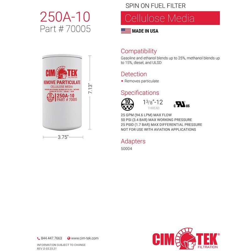 Cim-Tek 70005 10-Micron Particulate Fuel Filter - CIM250AE10