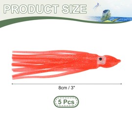 YELARXI Fishing Squid Skirts Soft Plastic Trolling Lures, 8cm/3 Inch Fit for Bass Trout Salmon Saltwater Fishing Bait (5Pcs, Orange Red)