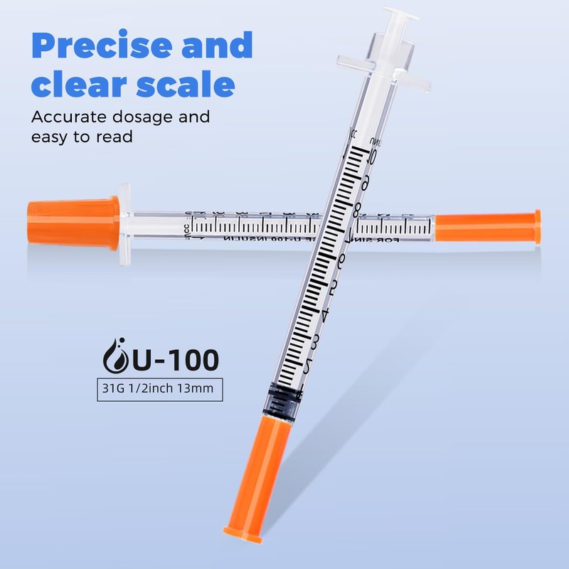 U-100 1ml syringe, 31G 1/4" (6mm) syringes, Individually Wrapped Pack