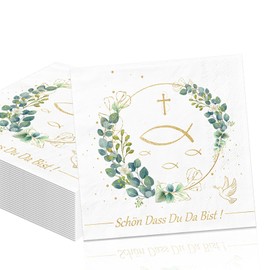 Pack of 20 Napkins Communion 33 x 33 cm Eucalyptus Green 3-Ply Beautiful Dass Du Da Bist Christening Decoration Communion Christening Confirmation Decoration Other Festive Occasions Table Decoration