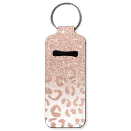 KLLRO RUO Chapstick Holder Keychain Fashion Lipstick Sleeve Lip Balm Portable Pocket Lip Gloss Tube Holder Clip-on Makeup Travel Accessories - Luxury Rose Gold Leopard
