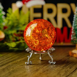 kanpura 2.3inch Amber Ice Cracked Ball Crystal Ball Fengshui Paperweight Glass Ball for Home Fish Tank Accessories Rockery Decor