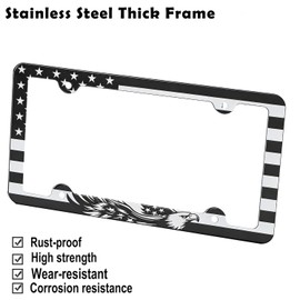 Car License Plate Frames American Flag Patriotic Black License Plate Holder