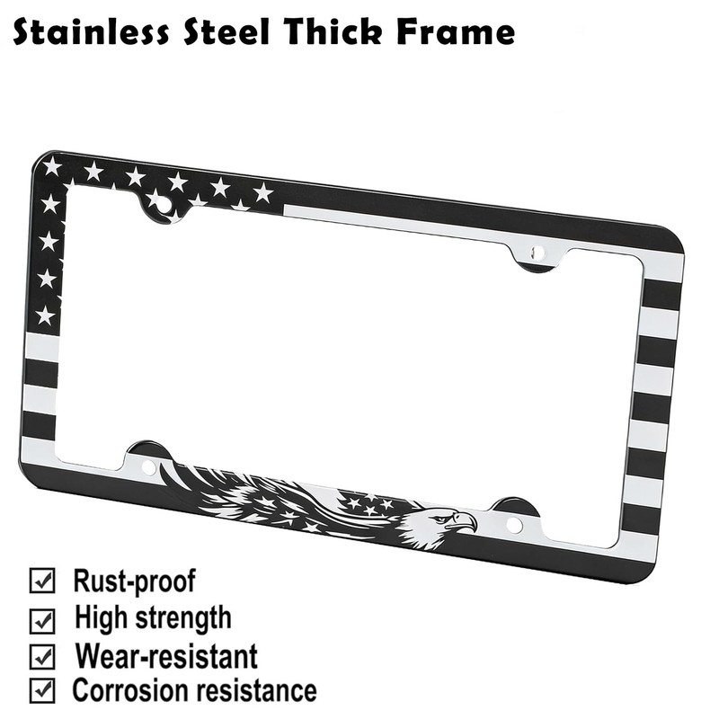 Car License Plate Frames American Flag Patriotic Black License Plate