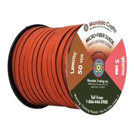 Mandala Crafts Rust Faux Suede Cord for Jewelry Making - 5mm 50 Yards Flat Vegan Leather Strings Laces Strips for Bracelets, Necklaces, DIY Crafts, and Dream Catchers Supplies