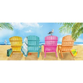 Evergreen Flag Beautiful Colorful Summer Beach Chairs Durable Sassafras Switch Welcome Mat - 22 x 10 Inches Fade and Weather Resistant Outdoor Doormat for Homes, Yards and Gardens