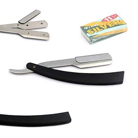 OdontoMed2011® PROFESSIONAL STRAIGHT BARBER EDGE STEEL RAZORS FOLDING SHAVING KNIFE BLACK FOLDING HAIR REMOVAL SHAVING RAZOR DOUBLE (Black Handle + 11 Blades)