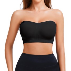 LIRASDIS Strapless Bra for Women, Seamless Non-Slip Padded Bandeau Bra, Wireless Push Up Tube Top Bralette (US, Alpha, X-Large, Regular, Regular, Black)