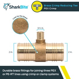 SharkBite 2 x 2 x 3/4 Inch Brass Crimp Reducing Tee, PEX Pipe, PE-RT, UC08545422