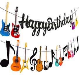 Guitar Birthday Party Banner NO DIY REQUIRED Music Note Guitar Party Banners Guitar Birthday Party Decorations 2Pcs Guitar Cutout Banners for Rock Guitar Baby Shower Supplies
