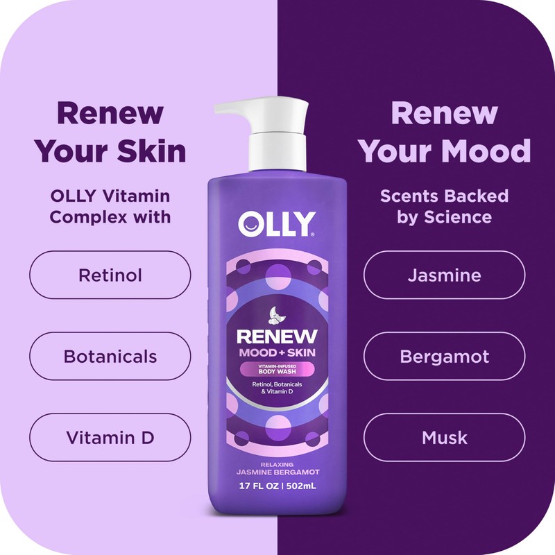 OLLY Body Wash Mixed Pack 4 Count, Calm, Renew, Bright,