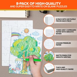 Decorably 8 Pack Blank Puzzle - 5.5x8in Blank Puzzles to Draw On, 28pcs Blank Puzzle Pieces to Write On, DIY Puzzle Making Kit, Make Your Own Puzzle Blank Puzzle Pieces for Crafts, White Puzzle