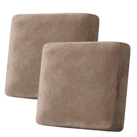 H.VERSAILTEX Velvet Stretch Couch Cushion Cover Plush Cushion Slipcover for Chair Loveseat Sofa Cushion Furniture Protector Seat Cushion Sofa Cover (2 Piece Large Sofa Cushion Covers, Taupe)
