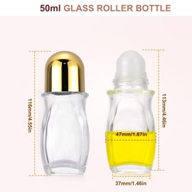 Kesell 2Pcs 50 ml Clear Roll On Bottles Roller Ball Deodorant Container with 1pcs Opener Empty Glass Roller Bottles Refillable Deodorant Container with Essential Oil Rollerball (Gold Cap)