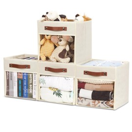 HNZIGE 11 Inch Cube Storage Bin for Storage Organizer,Shelf Fabric Storage Bin for Cube Organizer, Canvas Clear Cube Storage Bins,Collapsible Cubby Decorative for Cube Storage Cloth Home(Cream 4 PCS)