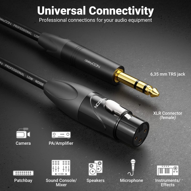 deleyCON 3.0 m XLR to 6.35 mm Jack Stereo Microphone