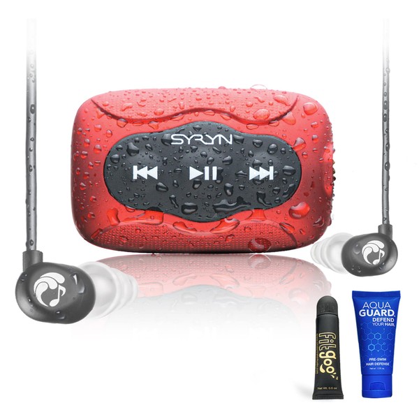 100% Waterproof SYRYN Swimbuds Flip Bundle for Swimming with Music | 8 GB (2,000 Songs or 138 Hours of Audio) | Drag and Drop MP3, AAC, M4a, FLAC Using PC or Mac | No Apple Music, No Spotify