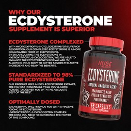 Huge Supplements Ecdysterone Supplement, Natural Muscle Builder for Men, 1000mg Beta Ecdysterone Per Serving, Optimally Dosed, Superior Absorption, 98% Highest Purity Available
