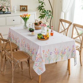 Joyfol Day Spring Floral Tablecloth, Watercolor Tulip Table Cloth for Rectangle Tables, Waterproof Flower Table Covers for Easter, Birthday, Wedding, Mothers Day Tea Party Decorations, 54 x 78 Inch