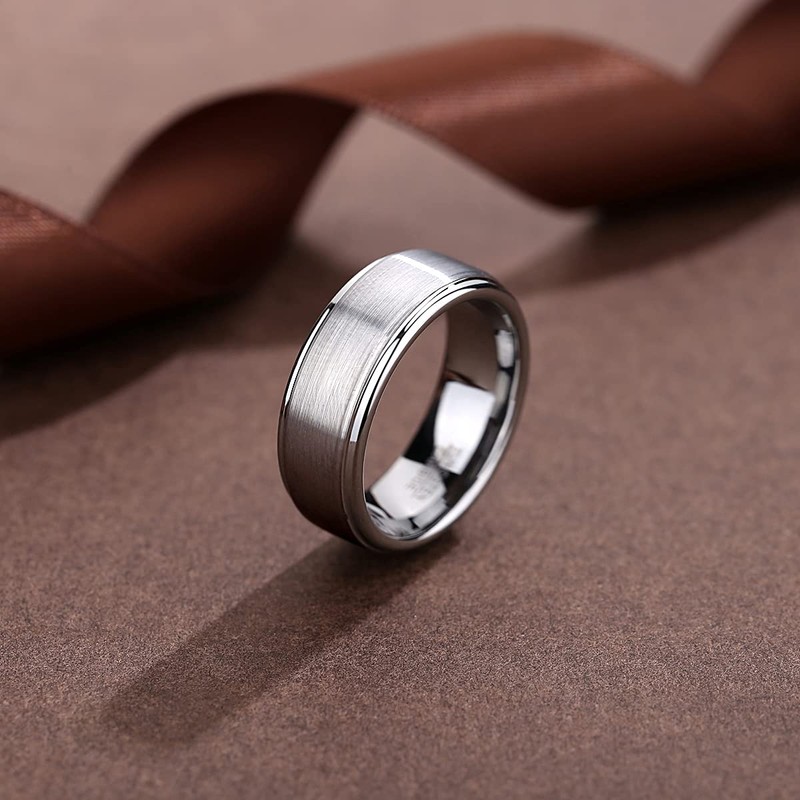 083BASE Tungsten Carbide Ring - Silver and Black, 6mm/8mm Width,