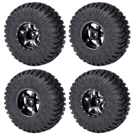 MORFUM 1.3" Beadlock Wheels and Tires Set 1.3inch Aluminium Beadlock Wheel Rims with 70mm Soft Sticky Crawler Mud Terrain Rubber Tires for 1/18 1/24 SCX24 TRX4M RC Car Upgrades (Style A - Black)