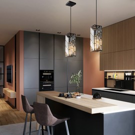 FDPBY Black Pendant Lighting Modern Pendant Light, Mini Crystal Chandeliers,Adjustable Pendant Light Fixture for Kitchen Island Dinning Room Bedroom (1 Pack)