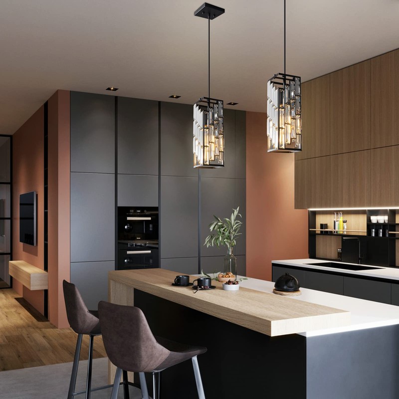 FDPBY Black Pendant Lighting Modern Pendant Light, Mini Crystal Chandeliers,Adjustable