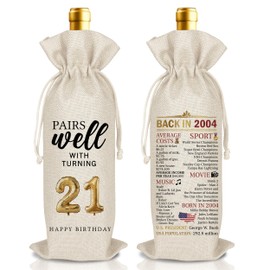 Funny 21st Birthday Wine Bag Gifts Ideas for Women Men, Happy 21st Birthday Party Decoration Wine Gift Bag, Pairs Well with Turning 21, Gifts for Women Her Girlfriend Sister (B39）
