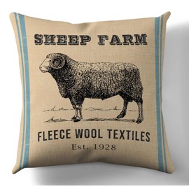 FAVDEC Decorative Farmhouse Pillow Cover 18 Inches x 18 Inches, Rustic Style Farm Sheep Decor Throw Pillow Cover, Cover only