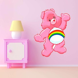 Cute Cartoon CARE Soft, Huggable Plushie, Stuffed Animal Teddy Daycare Rainbow Teddy Bear Adorable Cartoon Girls Boys Design Bedroom Fun Elevate Home Vinyl Decoration Creative Aesthetic Art 18x20 inch