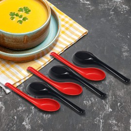 NUOMI Chinese Soup Spoons Won Ton/Rice Spoons, Asian Style Red&Black Spoon- Notch and Hook- 6 Pack Melamine Dinner Ware