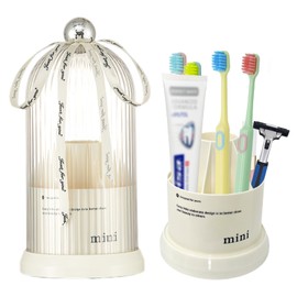 Multi Functional Rotating Toothbrush Holders with Sliding Base, 7 Slot Bathroom Countertop Organizer Perfect for Tooth Brush, Toothpaste, and Makeup Brushes Storage (White)