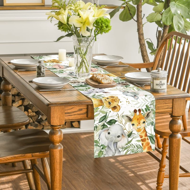 Artoid Mode Animals Elephant Giraffe BabyShower Table Runner, Seasonal Spring