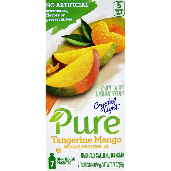 Crystal Light Pure Tangerine Mango On The Go Drink Mix, 7-Packet Box (4 Box Pack)