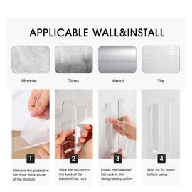 Yosoo Baseball Hat Rack, Sturdy Acrylic Wall Mounted Hat Hook for Bedrooms, Living Room, Easy Installation (Transparent)