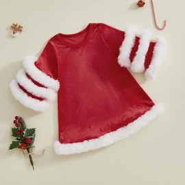 Frietlebird Baby Girl Christmas Dress Santa Claus Dress Long Sleeve Princess Party Dresses Cute Baby Girl Christmas Outfit (B-Red,18-24 Months)