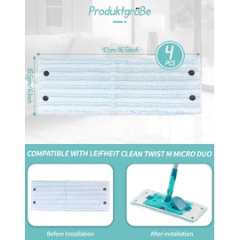 ePicsoa Pack of 4 Mop Covers for Leifheit Combi/Clean Twist M Micro Duo, Microfibre Mop Cover Set, Floor Mop Replacement Cover, Machine Washable, Suitable for All Floors (42 x 15.5 cm)