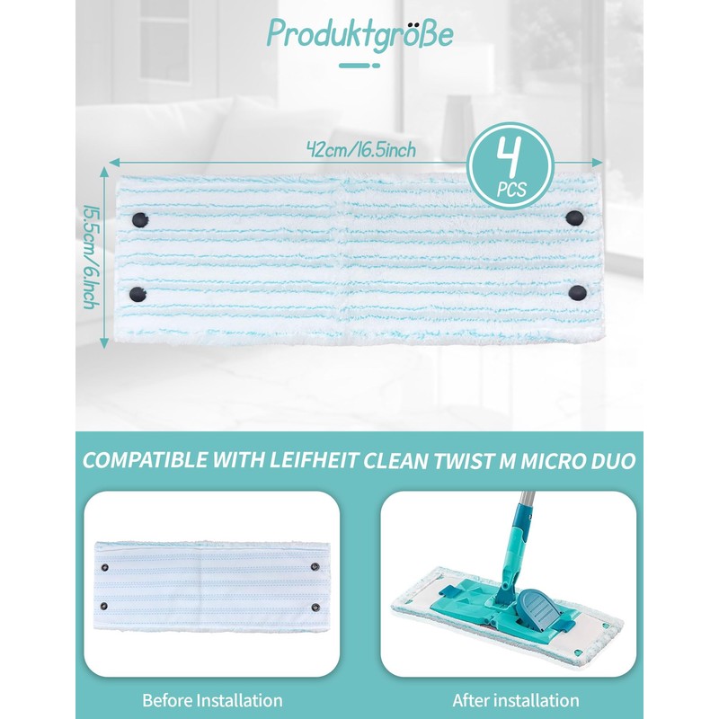 ePicsoa Pack of 4 Mop Covers for Leifheit Combi/Clean Twist
