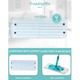 ePicsoa Pack of 4 Mop Covers for Leifheit Combi/Clean Twist M Micro Duo, Microfibre Mop Cover Set, Floor Mop Replacement Cover, Machine Washable, Suitable for All Floors (42 x 15.5 cm)