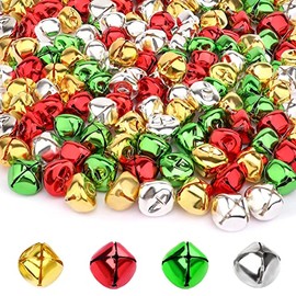 100 Pieces Jingle Bells 4/5Inch Craft Bell Bulk for Christmas Home and Pet Decorations Xmas Decor Party Favors Supplies (Gold, Silver, Red and Green)